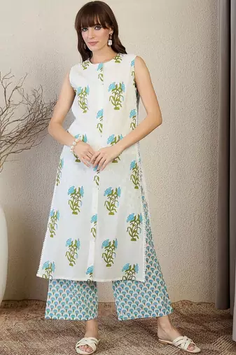 Women Floral Printed Regular Pure Cotton Kurta with Palazzos