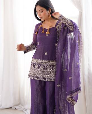Embroidered Crunchy Silk Straight Kurta Pant and Dupatta Set 2