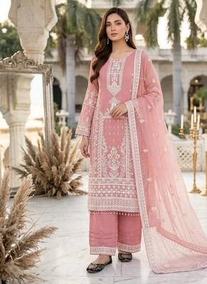 Light Pink Color Embroiery And Sequance Work Fuax Georgette Salwar Suit 1