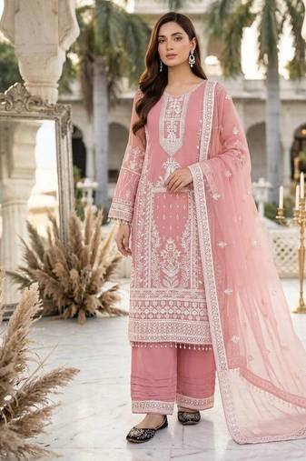 Light Pink Color Embroiery And Sequance Work Fuax Georgette Salwar Suit