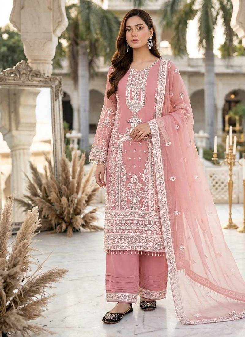 Light Pink Color Embroiery And Sequance Work Fuax Georgette Salwar Suit