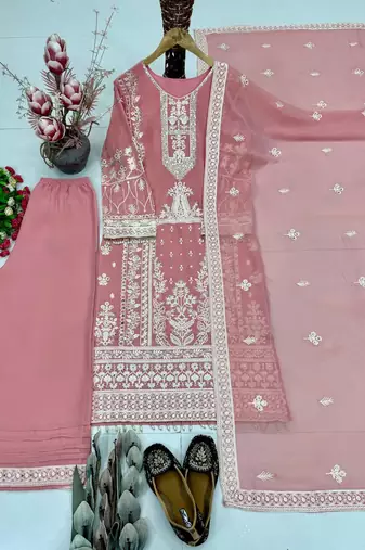 Light Pink Color Embroiery And Sequance Work Fuax Georgette Salwar Suit