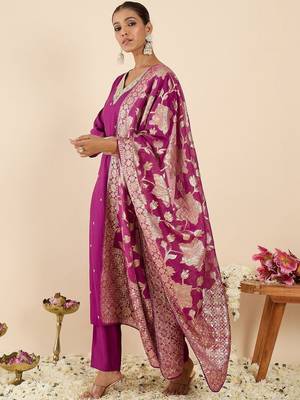 Women Ethnic Motifs Regular Thread Work Kurta with Trousers & With Dupatta 3