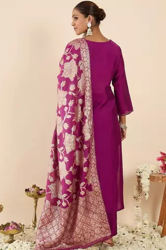 Women Ethnic Motifs Regular Thread Work Kurta with Trousers & With Dupatta