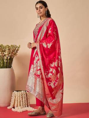 Women Ethnic Motifs Embroidered Regular Thread Work Kurta with Trousers & With Dupatta 6