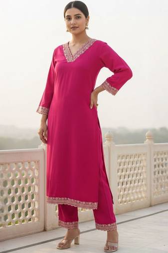 Women Ethnic Motifs Regular Thread Work Kurta with Trousers