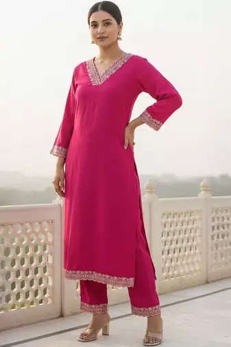 Women Ethnic Motifs Regular Thread Work Kurta with Trousers