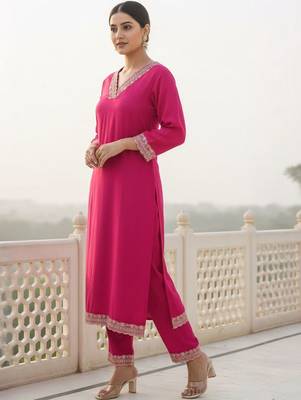 Women Ethnic Motifs Regular Thread Work Kurta with Trousers 3