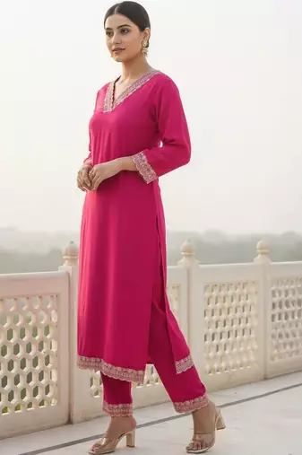 Women Ethnic Motifs Regular Thread Work Kurta with Trousers