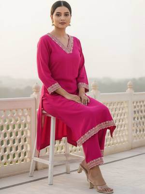 Women Ethnic Motifs Regular Thread Work Kurta with Trousers 6