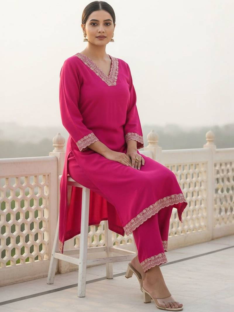 Women Ethnic Motifs Regular Thread Work Kurta with Trousers