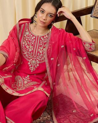 Women Ethnic Motifs Embroidered Regular Kurta with Palazzos & With Dupatta 2