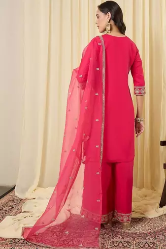 Women Ethnic Motifs Embroidered Regular Kurta with Palazzos & With Dupatta