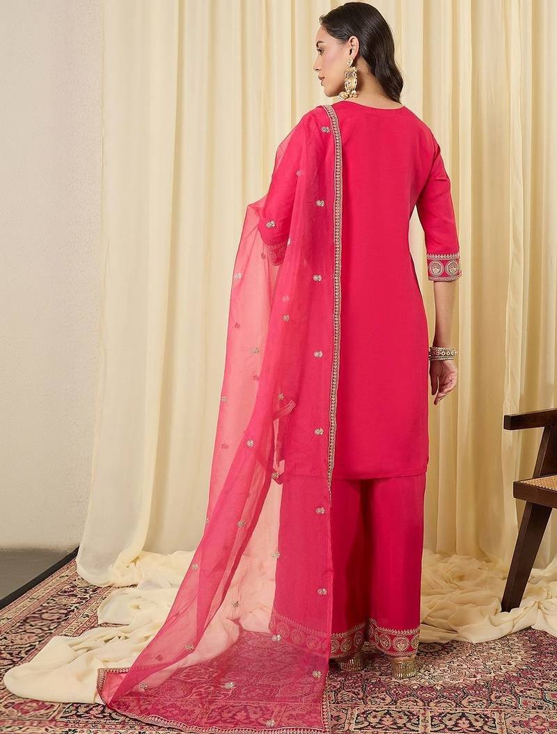 Women Ethnic Motifs Embroidered Regular Kurta with Palazzos & With Dupatta