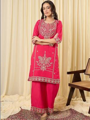 Women Ethnic Motifs Embroidered Regular Kurta with Palazzos & With Dupatta 5