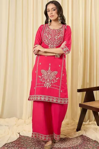 Women Ethnic Motifs Embroidered Regular Kurta with Palazzos & With Dupatta