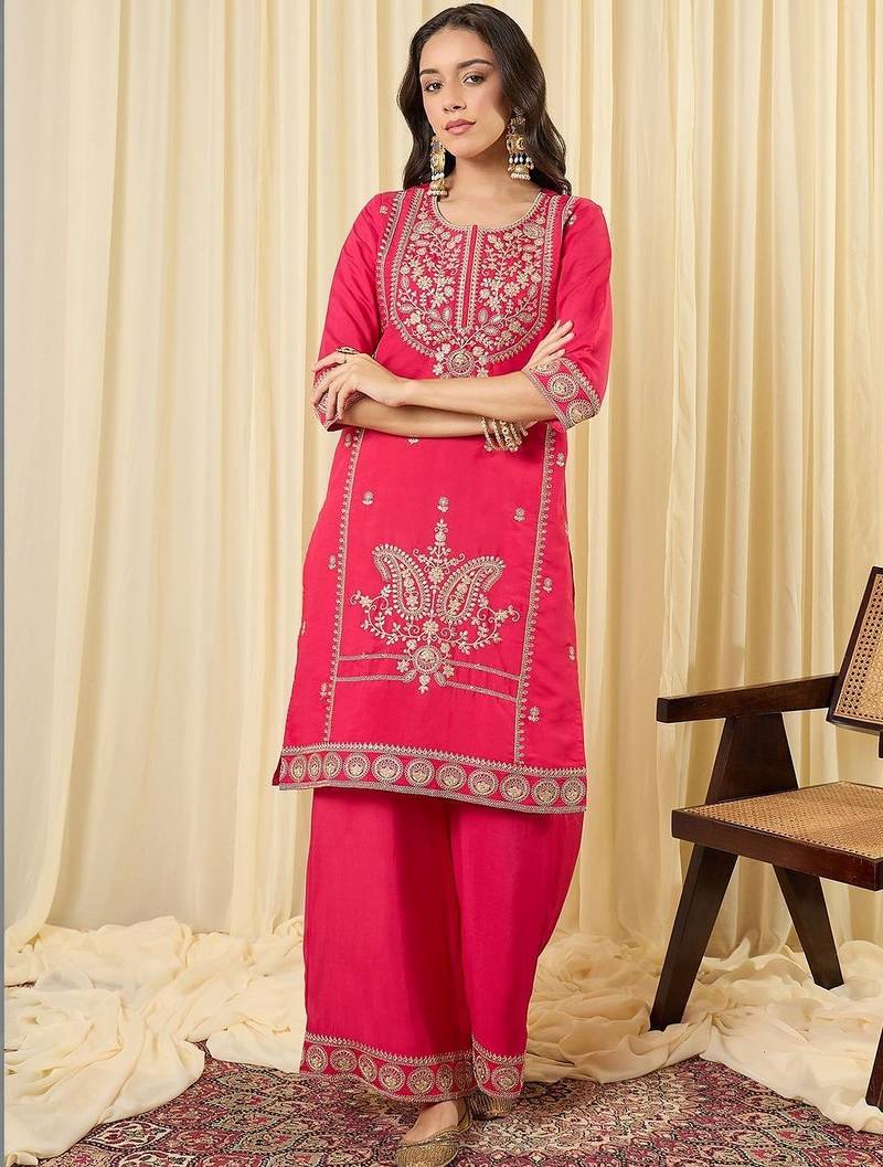 Women Ethnic Motifs Embroidered Regular Kurta with Palazzos & With Dupatta