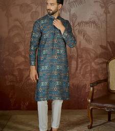 Mens multi linen geometric printed kurta