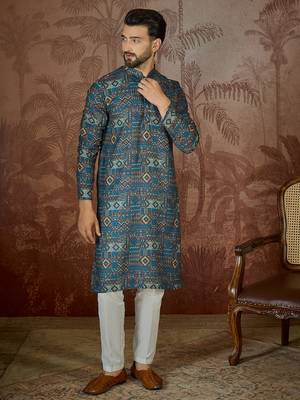 Mens multi linen geometric printed kurta 2