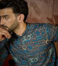 Mens multi linen geometric printed kurta