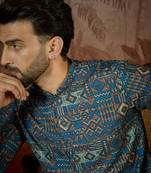 Mens multi linen geometric printed kurta