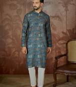 Mens multi linen geometric printed kurta