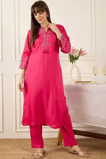 Women Ethnic Motifs Embroidered Regular Thread Work Kurta with Trousers