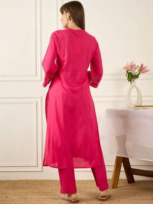 Women Ethnic Motifs Embroidered Regular Thread Work Kurta with Trousers 4