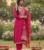 Women Ethnic Motifs Embroidered Regular Thread Work Kurta with Trousers & With Dupatta