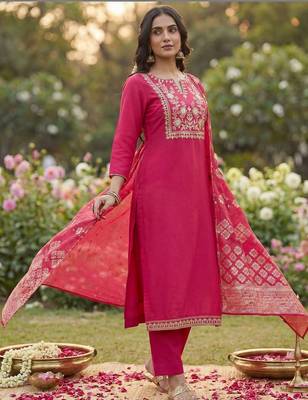Women Ethnic Motifs Embroidered Regular Thread Work Kurta with Trousers & With Dupatta 2
