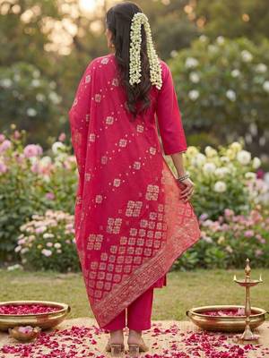 Women Ethnic Motifs Embroidered Regular Thread Work Kurta with Trousers & With Dupatta 4