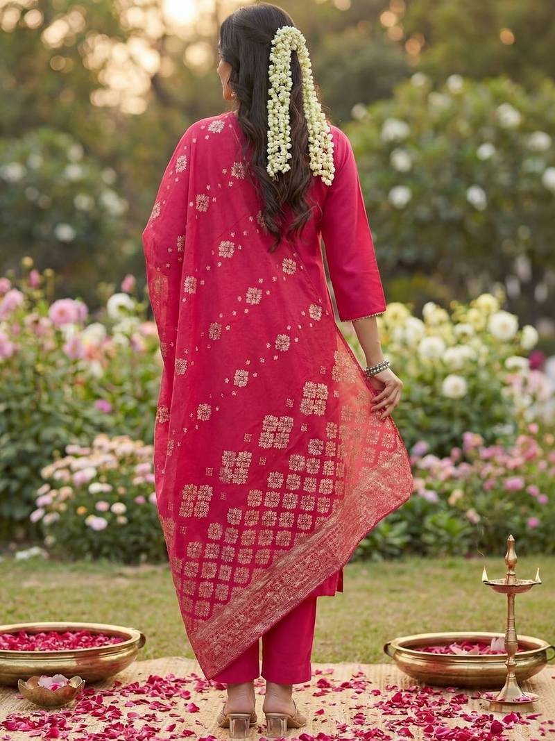 Women Ethnic Motifs Embroidered Regular Thread Work Kurta with Trousers & With Dupatta