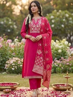 Women Ethnic Motifs Embroidered Regular Thread Work Kurta with Trousers & With Dupatta 6