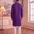 Mens violet silk blend solid embroidered kurta