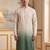 Mens green silk blend solid embroidered kurta