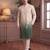 Mens green silk blend solid embroidered kurta