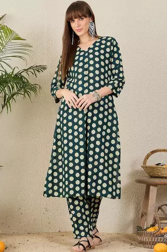 Women Printed Regular Pure Cotton Kurta with Trousers