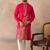 Mens pink viscose rayon solid emboidered straight kurta