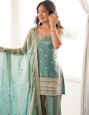 Embroidered Fendy Silk Straight Kurta Pant and Dupatta Set 2