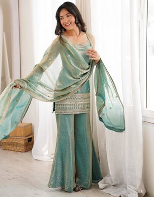 Embroidered Fendy Silk Straight Kurta Pant and Dupatta Set 5