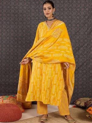 Women Ethnic Motifs Printed Regular Chanderi Silk Kurta with Trousers & With Dupatta 5