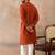 Mens brown viscose rayon solid emboidered straight kurta
