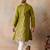 Mens green viscose rayon solid emboidered straight kurta