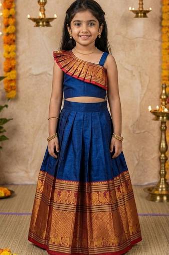 blue narayanipattu skirt and top