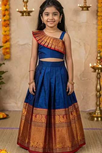 blue narayanipattu skirt and top