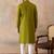 Mens green viscose rayon solid emboidered straight kurta