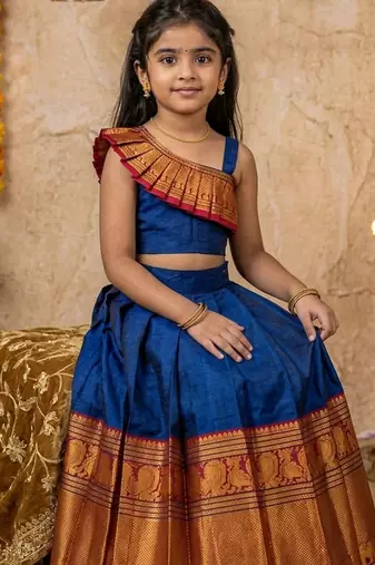 blue narayanipattu skirt and top