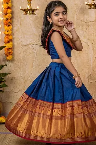 blue narayanipattu skirt and top