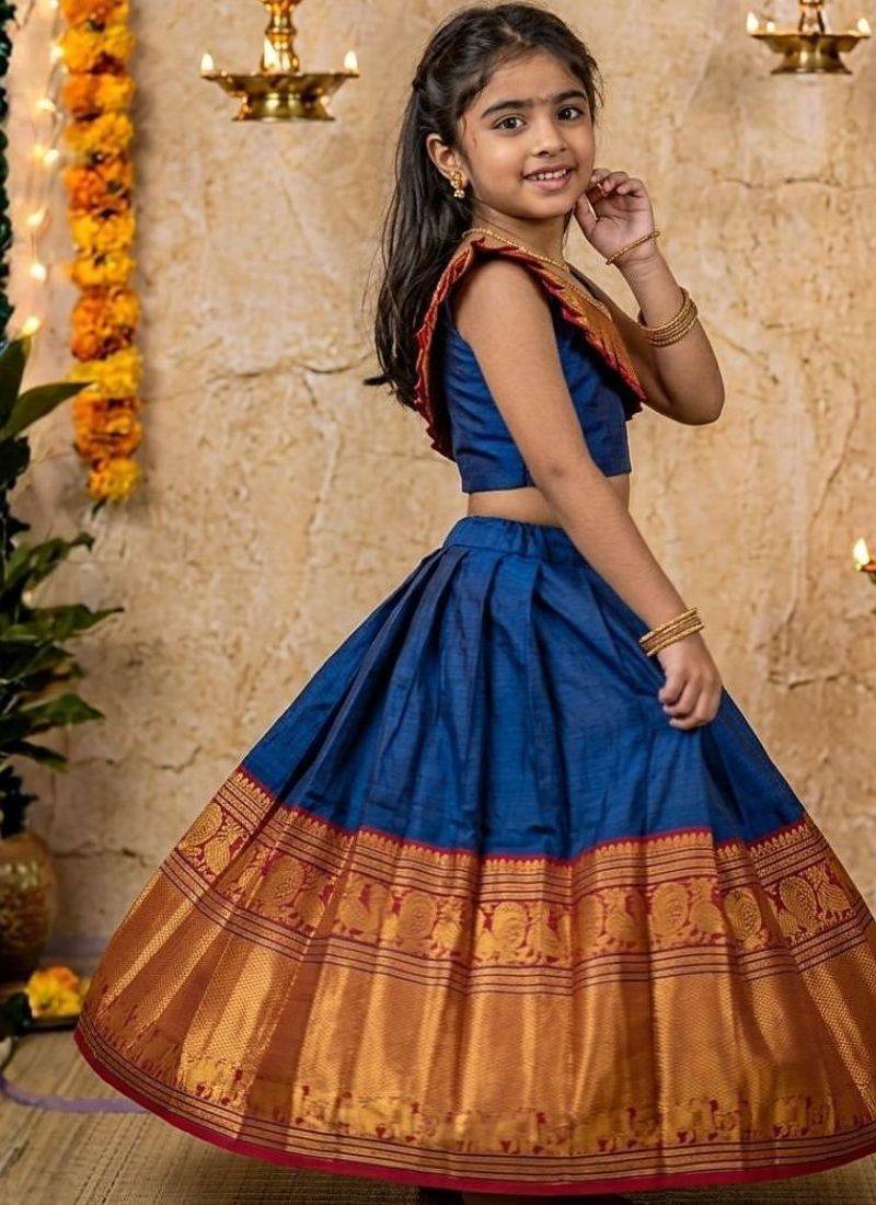 blue narayanipattu skirt and top