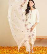 Women Floral Embroidered Regular Thread Work Kurta with Trousers & With Dupatta